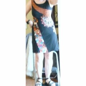 Coline Stretch Cotton Knit Patchwork bodycon boatneck tank mini dress boho NWT M